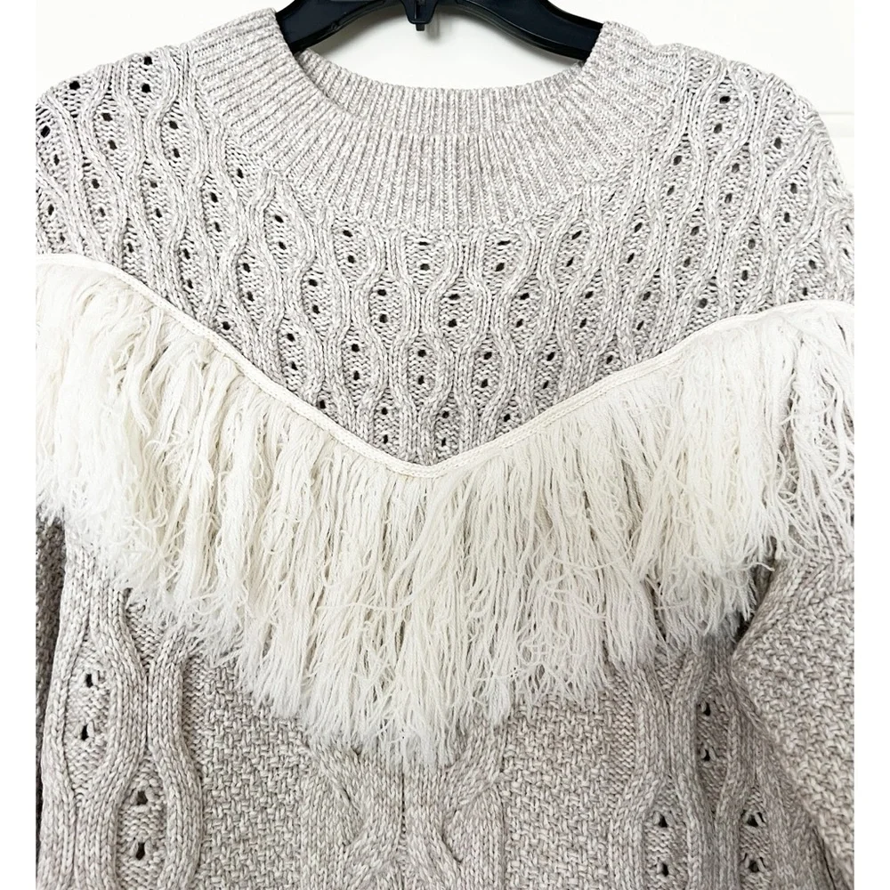 AMUR Ulla Fringe Cable Knit Sweater